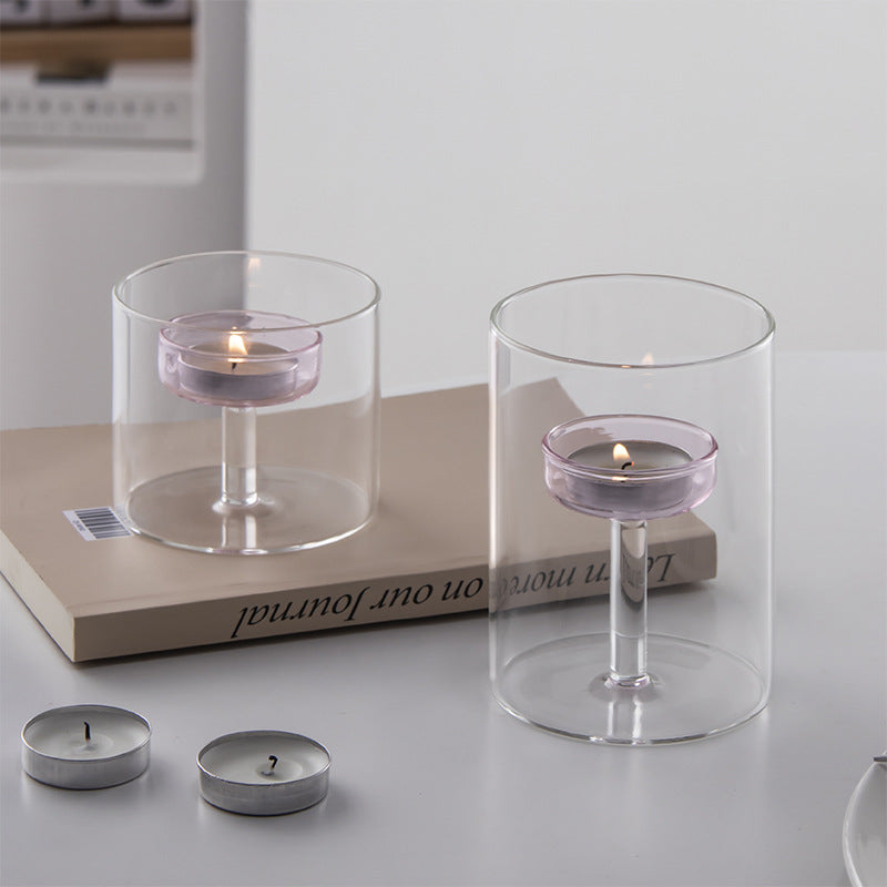 Transparent Glass Candlesticks: Illuminate Romantic Moments 🕯️A set of 3 candlesticks.