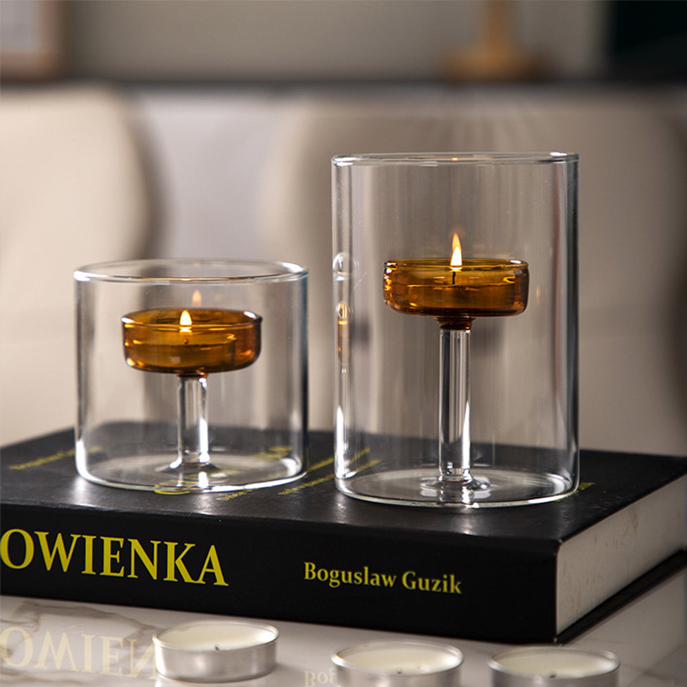 Transparent Glass Candlesticks: Illuminate Romantic Moments 🕯️A set of 3 candlesticks.